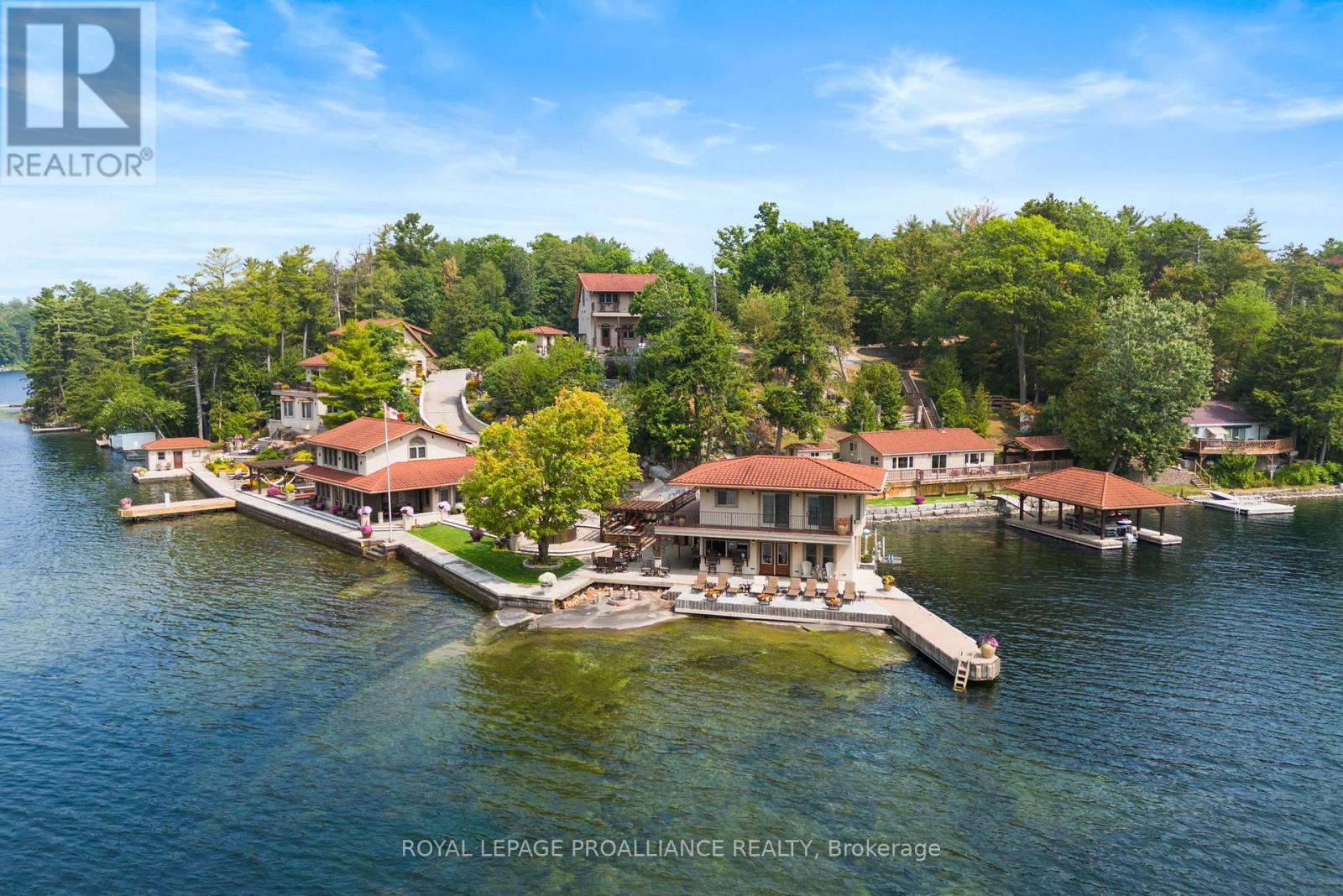 Bella Vista — aerial view of the full estate on Charleston Lake
